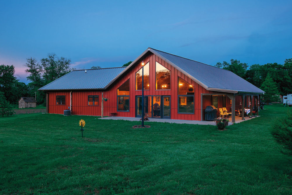 metal building homes with garden