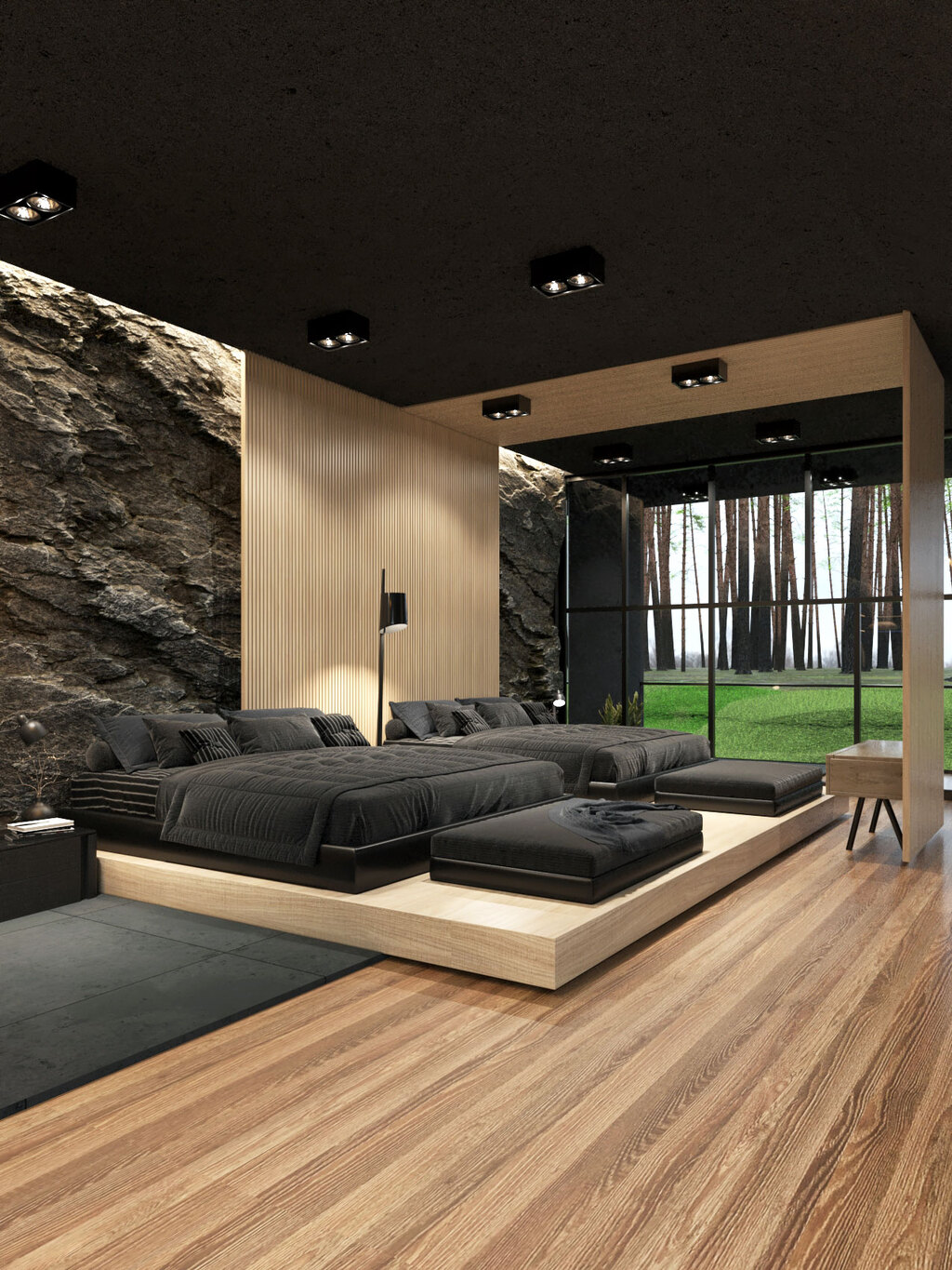 Black villa luxe bedroom
