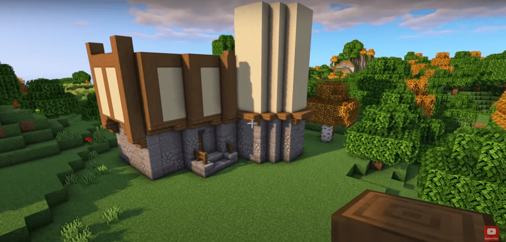 minecraft medieval house with walls and Towers