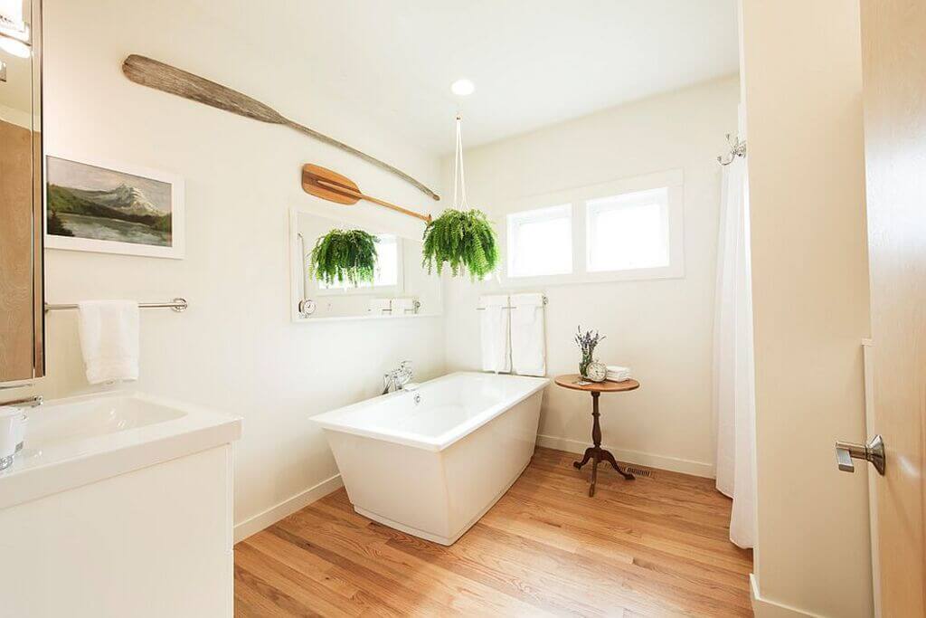 White with Wood Tones Bathroom