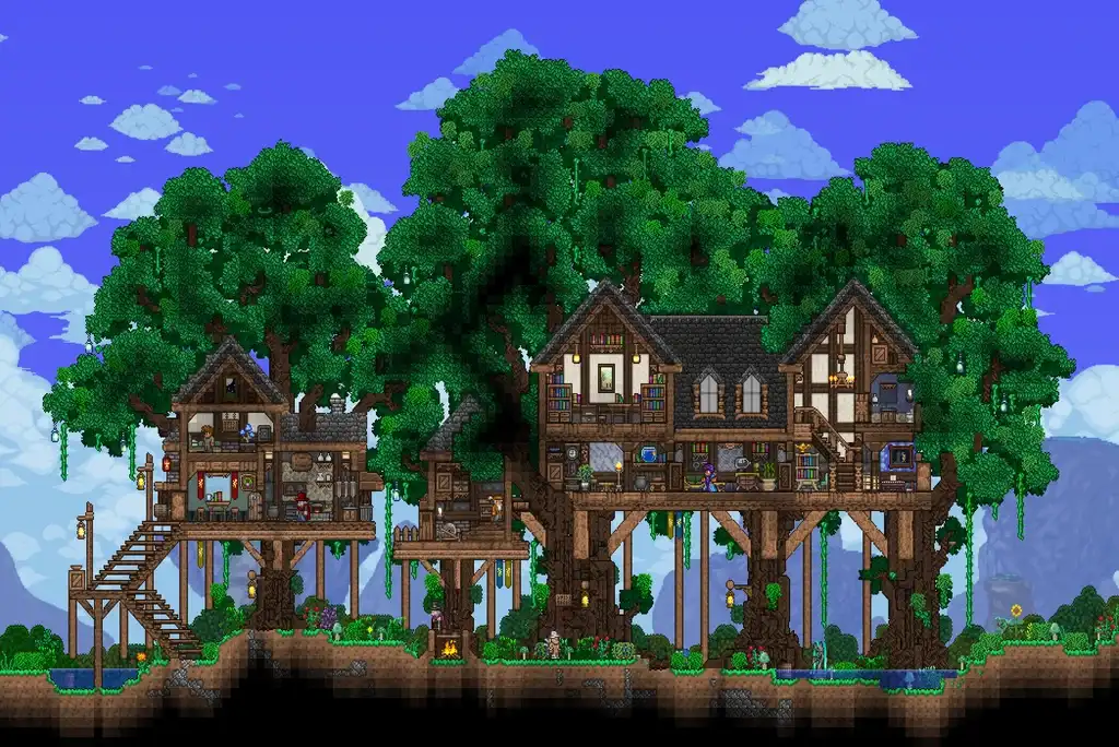 terraria multi-layered connecting tree house