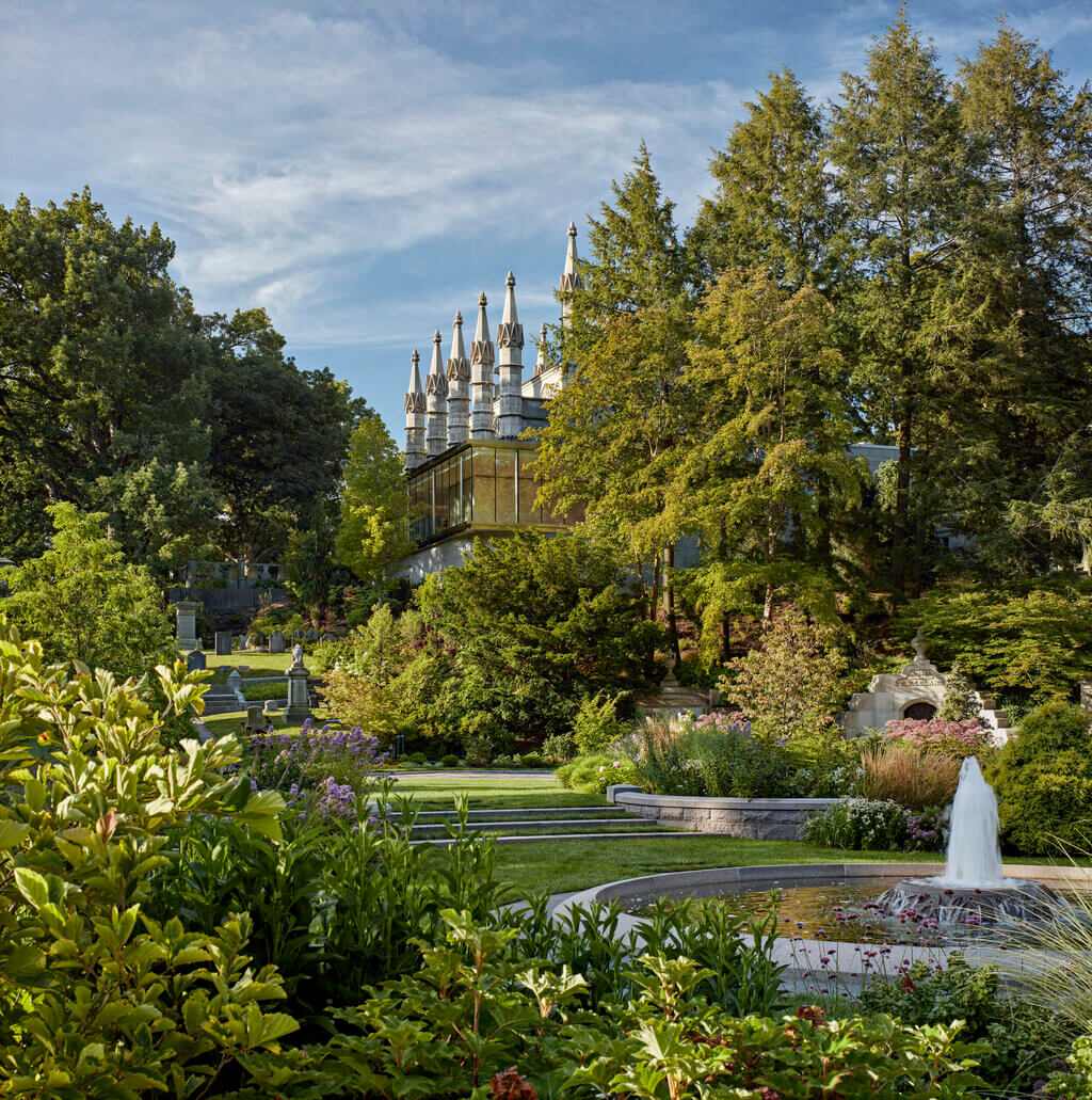 Mount Auburn Cemetery Garden with fountain