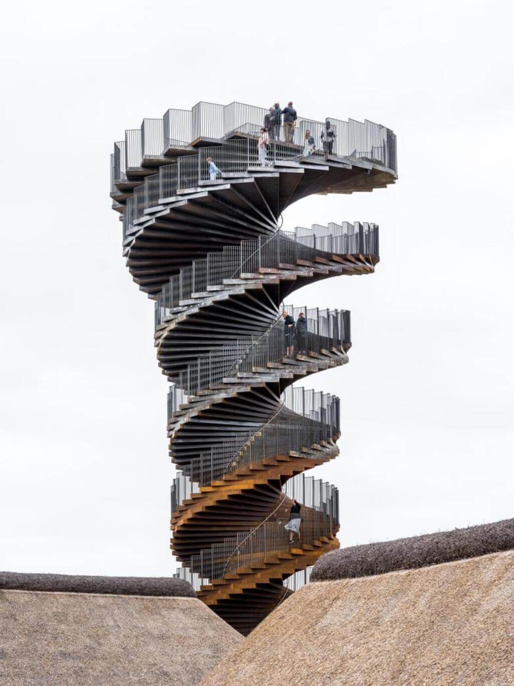 A spiral spiral staircase on top of a building
