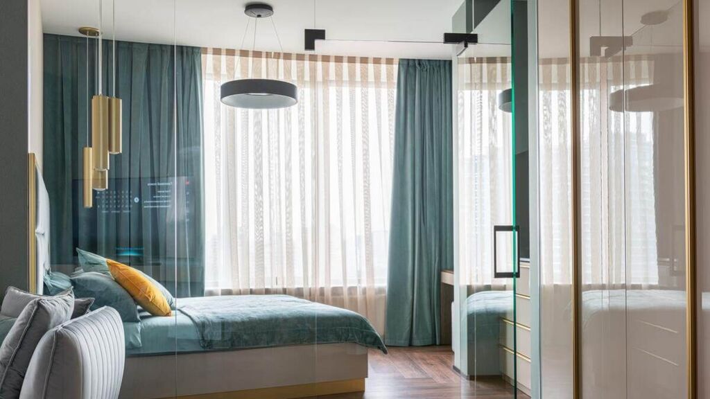 Bedroom with Green Curtain 