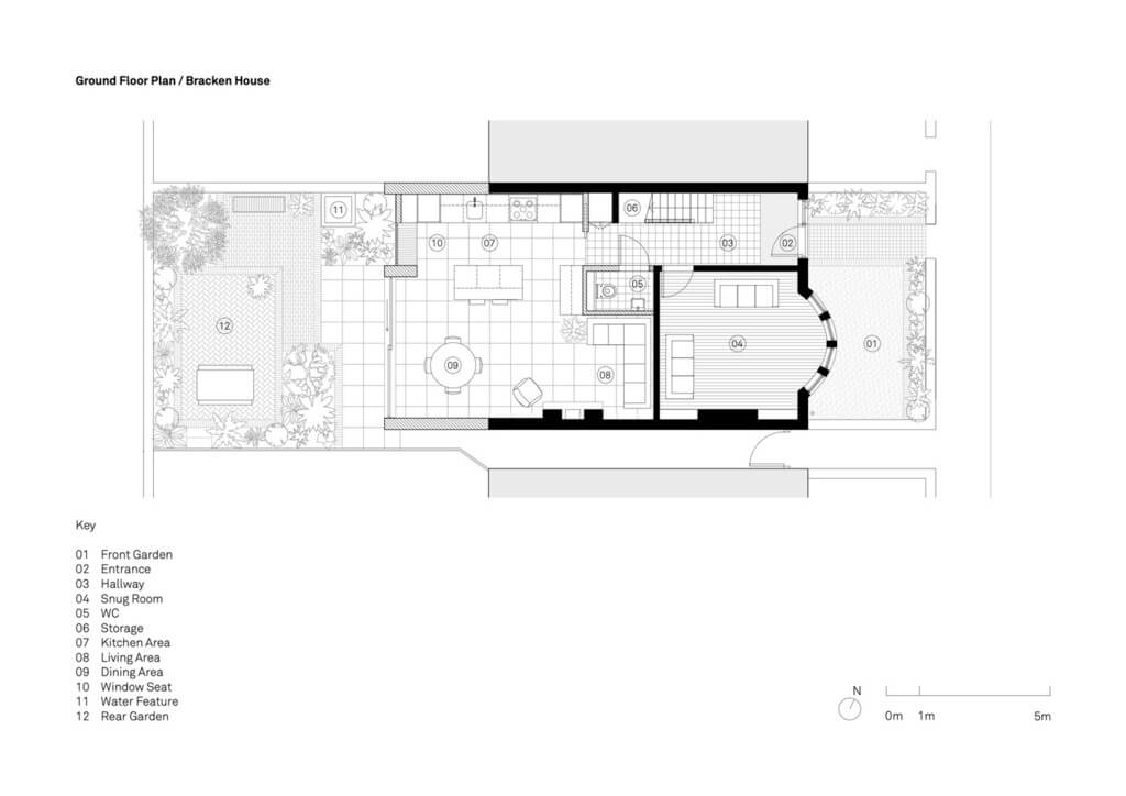 Bracken House Novak Hiles Architects floor plan of a house with a kitchen and living room
