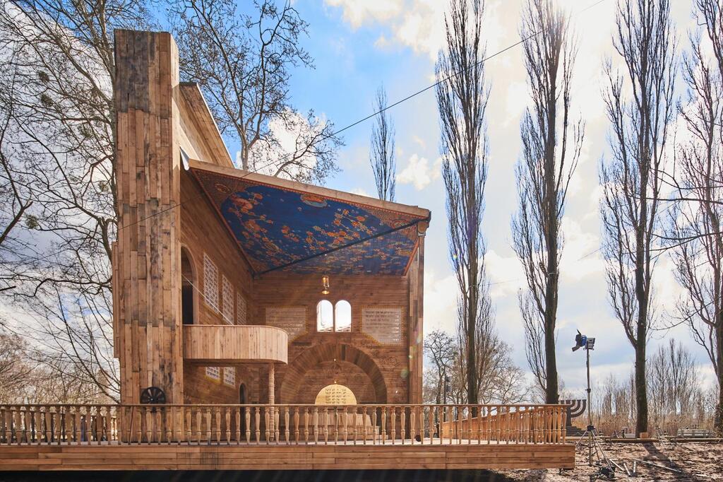 Babyn Yar Synagogue  structure with a blue roof 