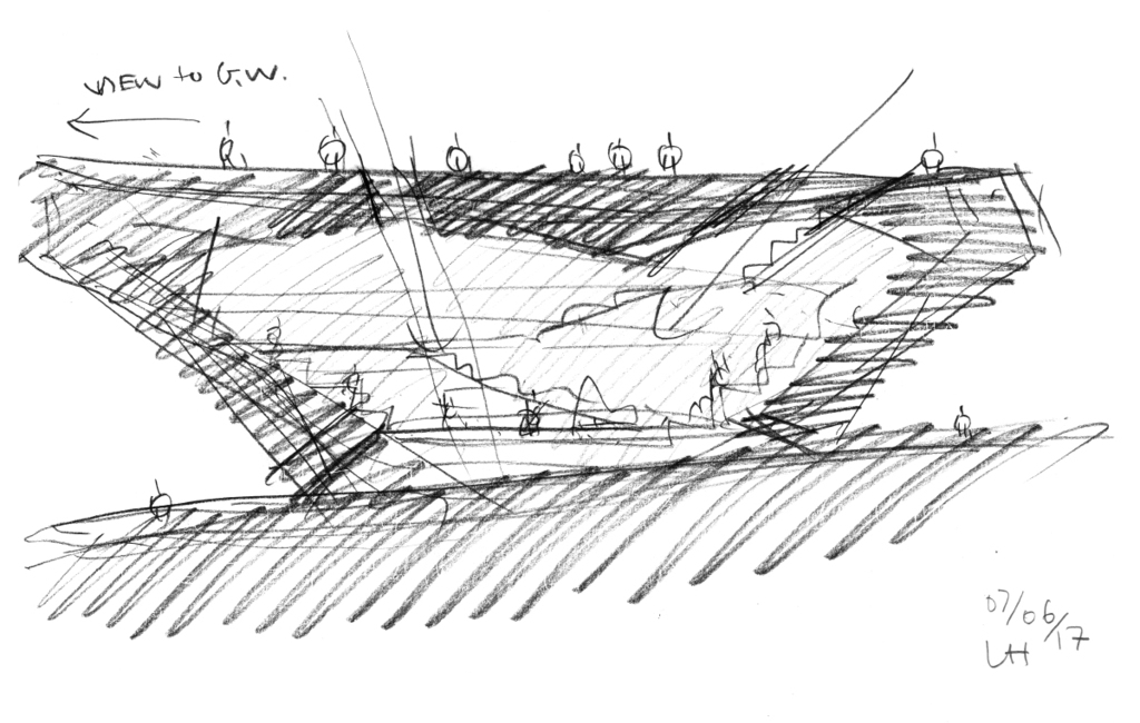 A drawing of Chapel of Sound by OPEN Architecture