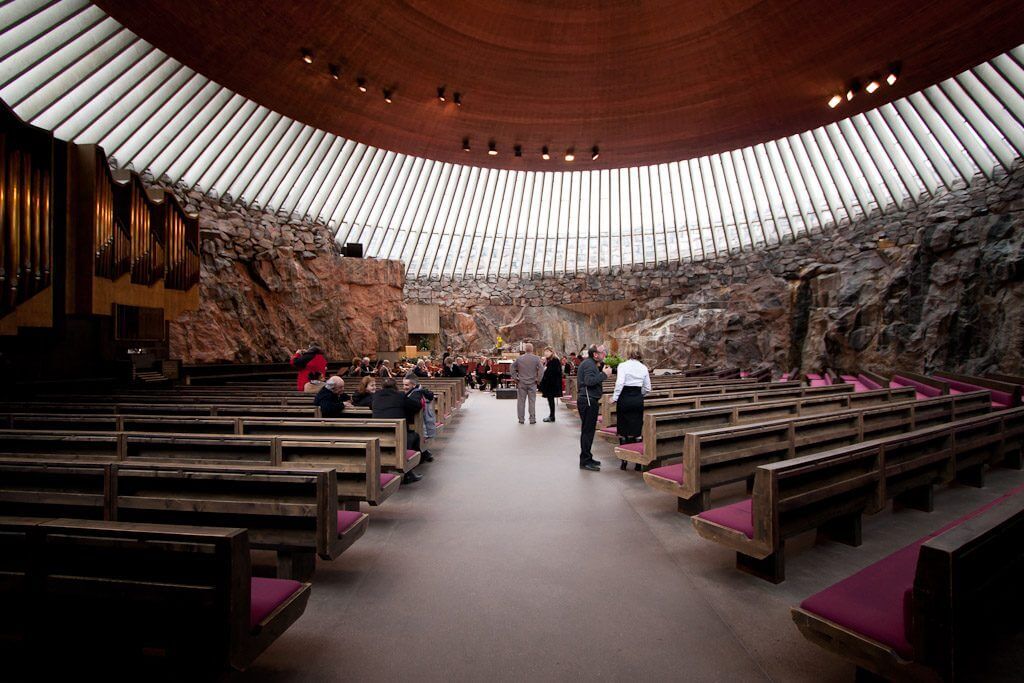 Interior of Temppeliaukio Church, Helsinki, Finland