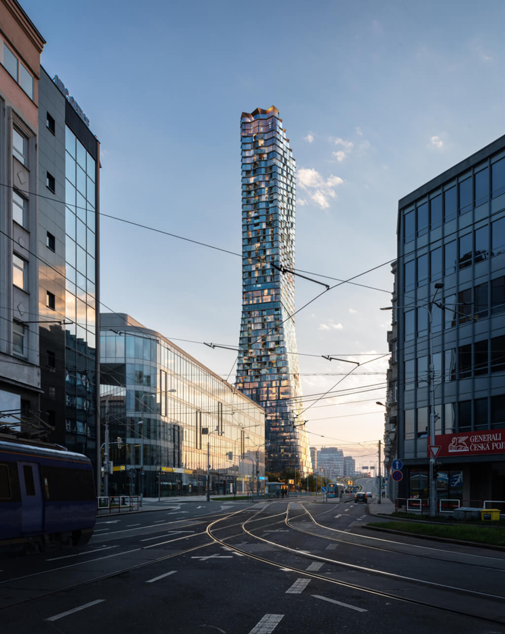Czech Republic's tallest skyscraper middle of a street