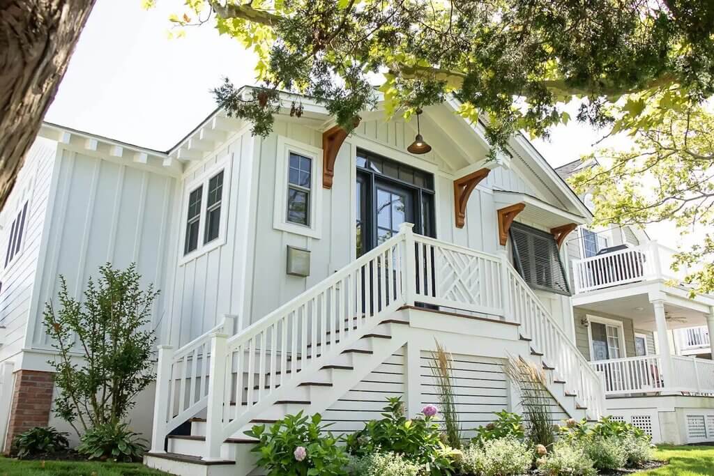 White board and batten siding