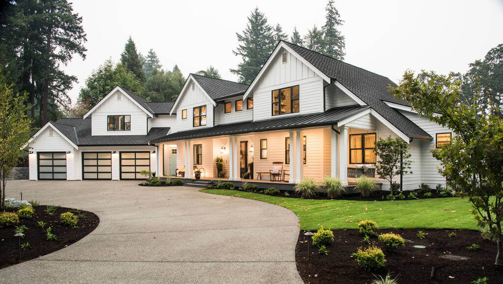 Large White Country House board and batten siding