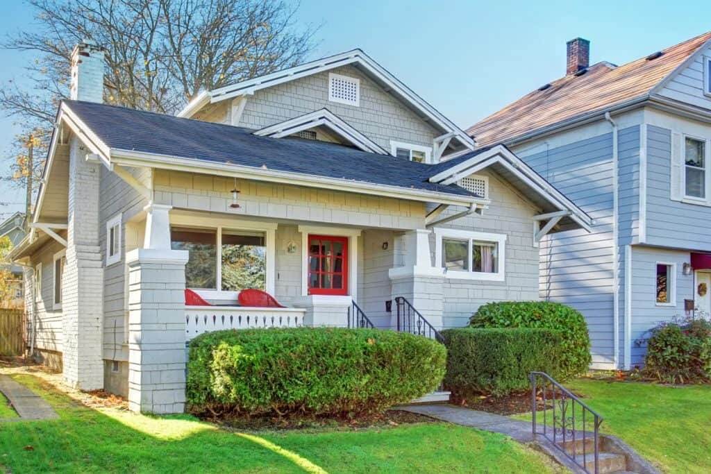 modern grey and red house exterior