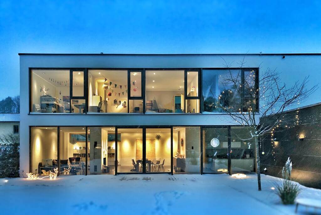 modern simple dream house with big glass windows