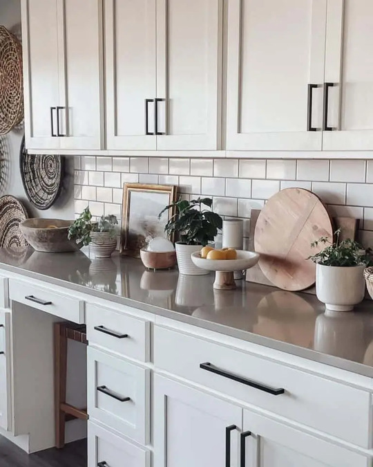Grey Top White Kitchen Cabinets
