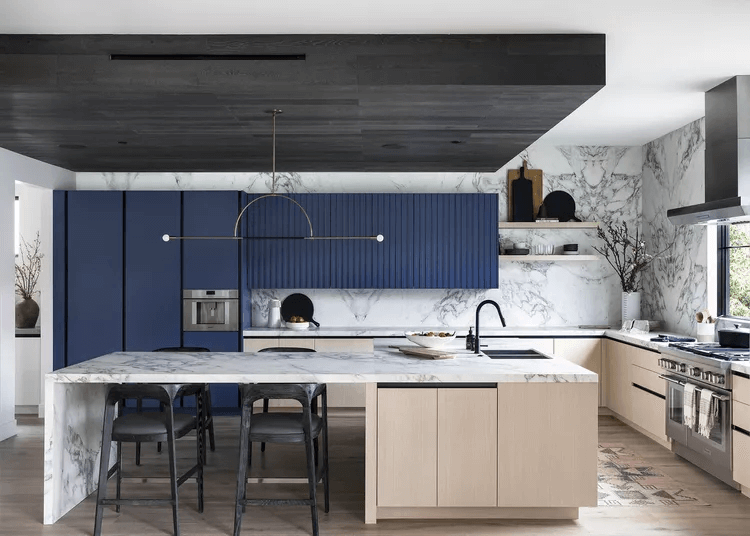 White Marbles Combined with Blues kitchen