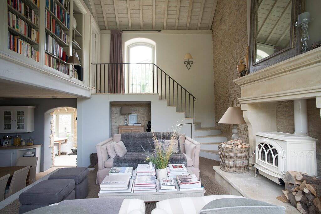 country house interior design with library