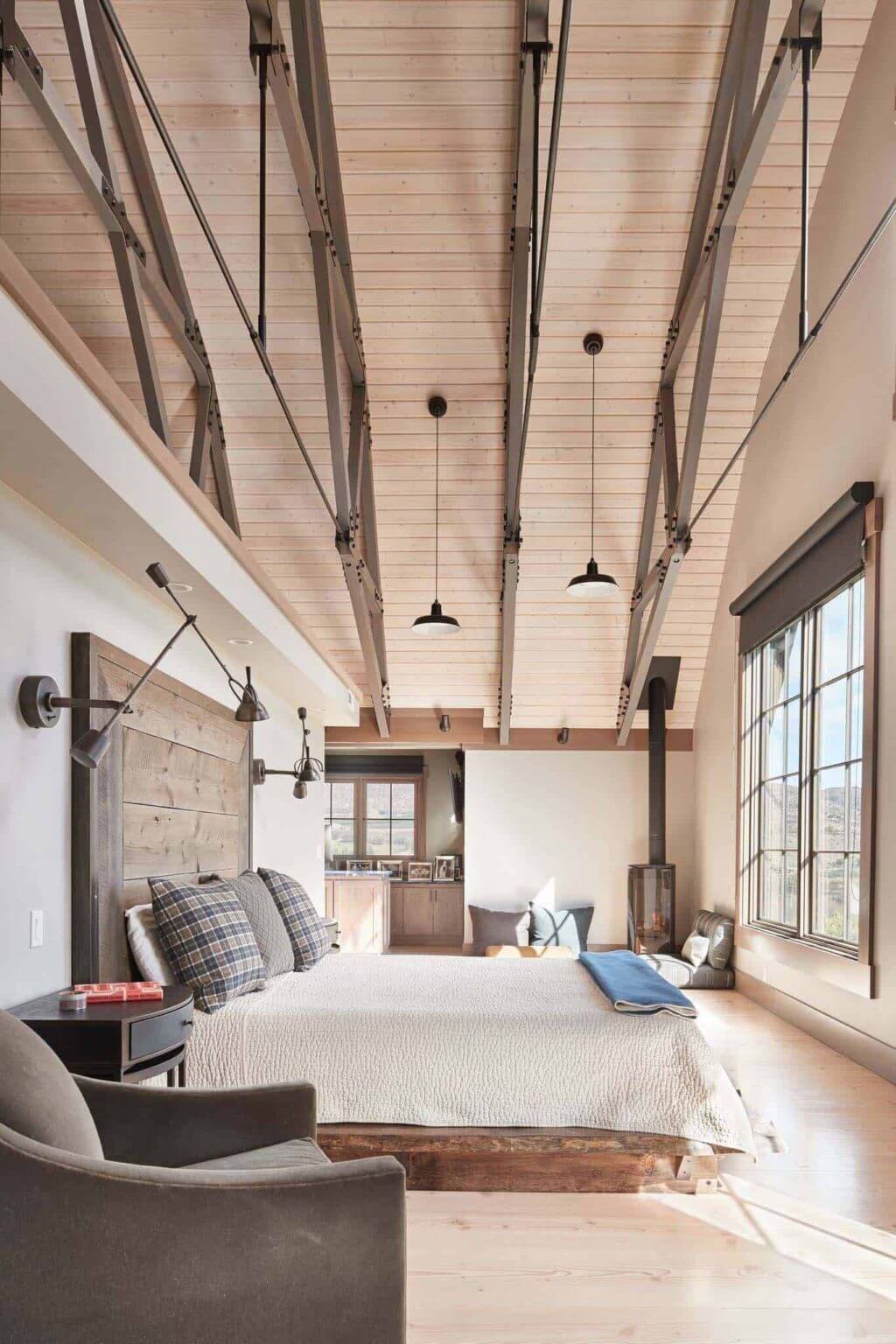 bedroom of barn style home