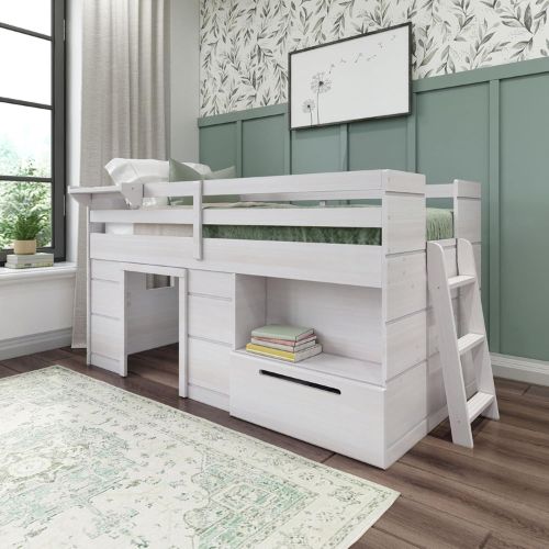 Max & Lily Farmhouse Twin Loft Bed with Slide for teens