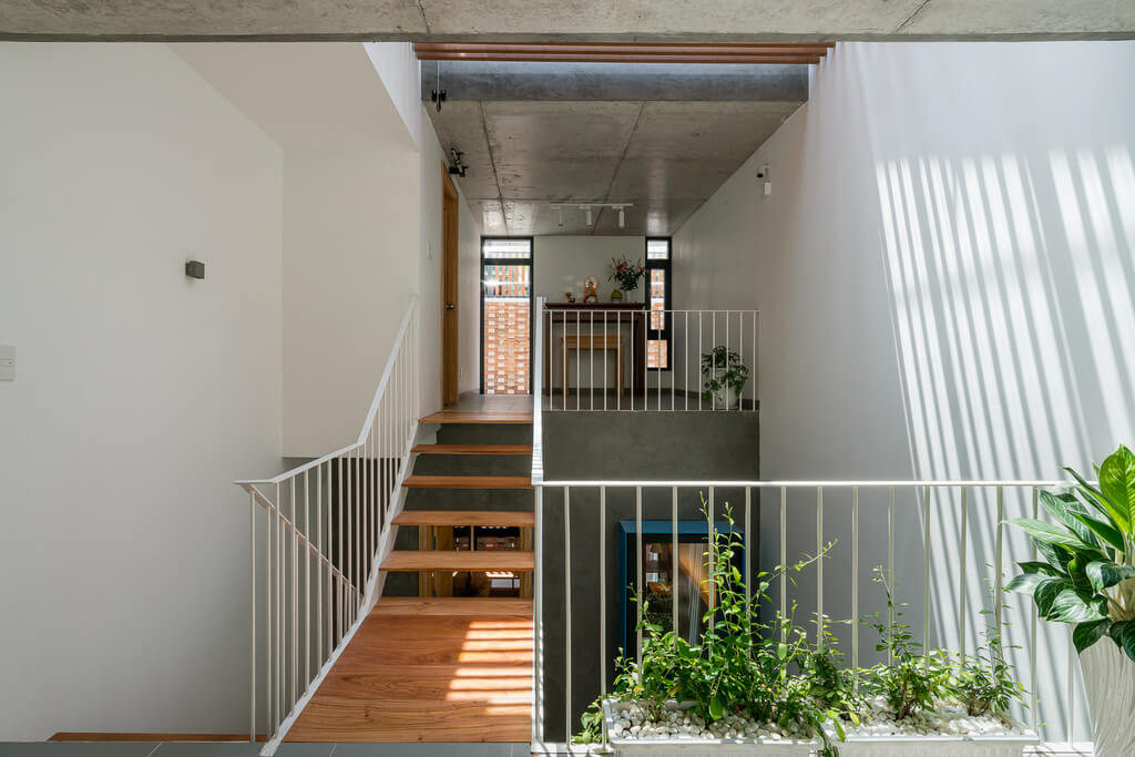 A staircase leading up to a second floor
