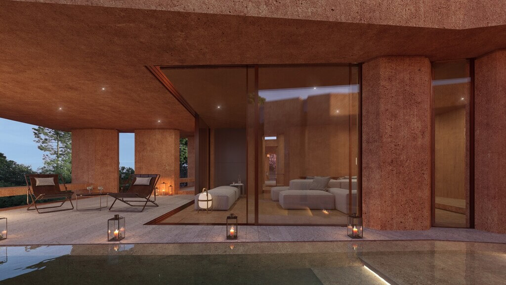 Red concrete resort villa Interior Design