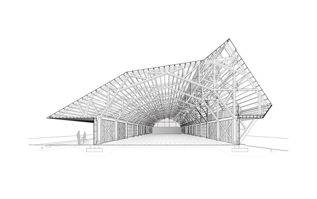 2D drawing of bike barn of Thaden School Marlon Blackwell Architects