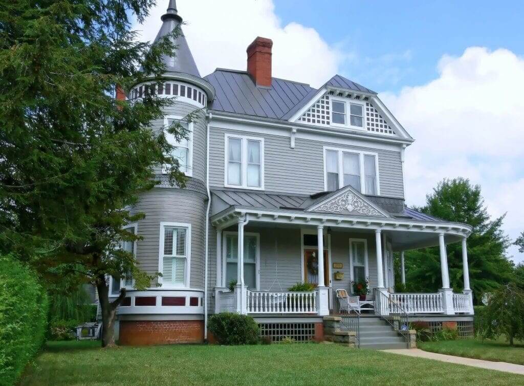 grey and white gothic victorian house