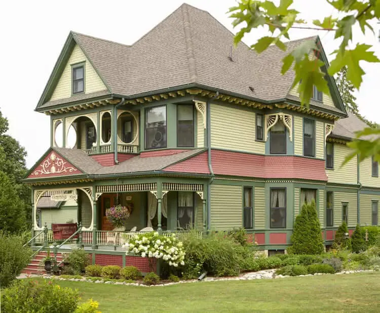 green victorian red accent exterior