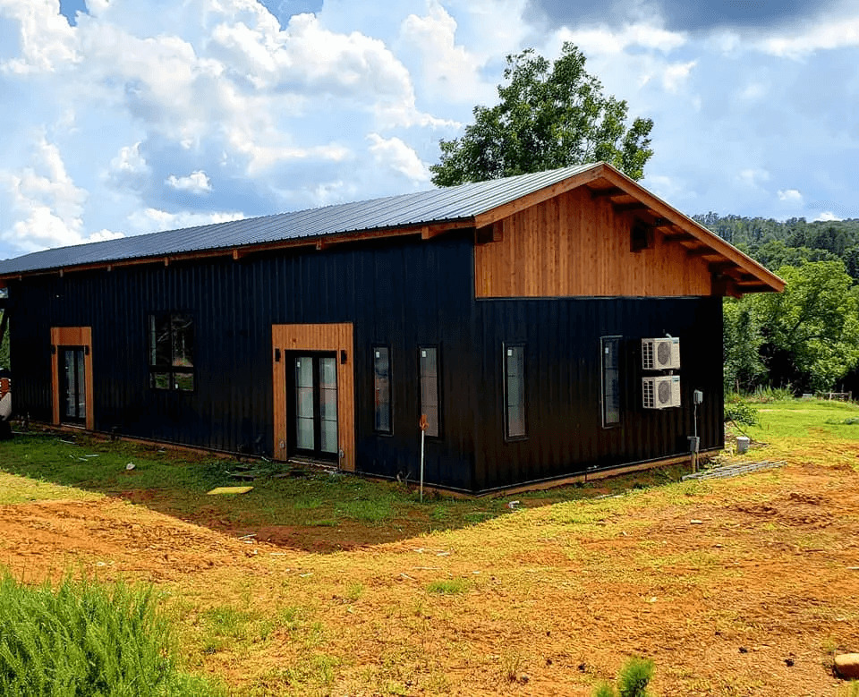 Black Barndominium with Cedar Trim