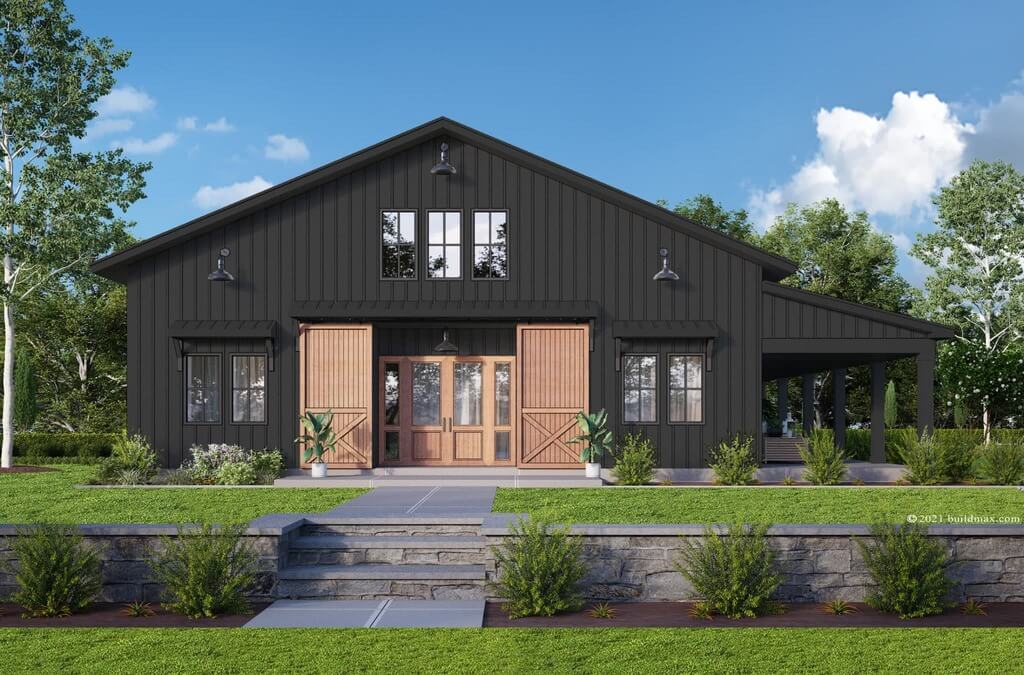 Black Barndominium with Metal Roof