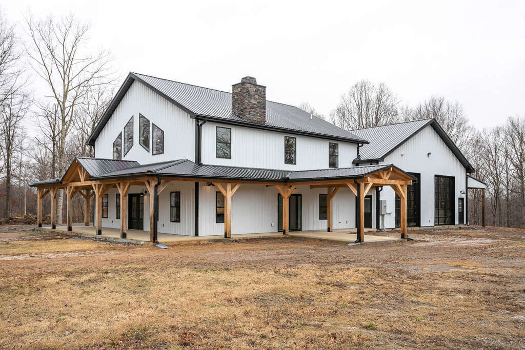 Black Barndominium with White Trim