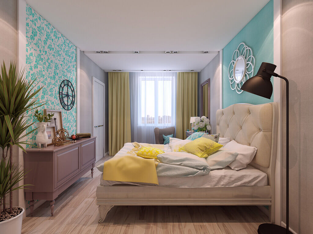 Turquoise and cream bedroom wall