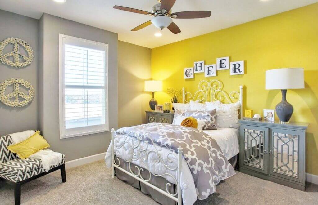 Yellow and grey bedroom wall