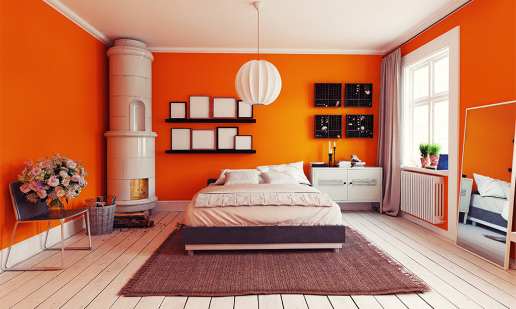 Orange and white bedroom wall
