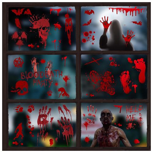 Bloody Fingerprint Halloween Window Decorations 
