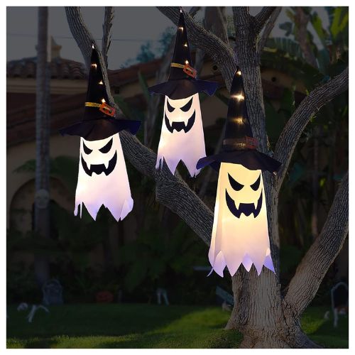 Glowing Ghost Witch Hat Hanging Halloween Decorations