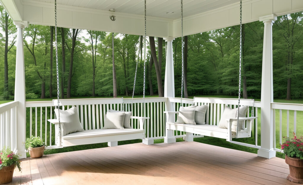 front porch decor with Comfy Swing 