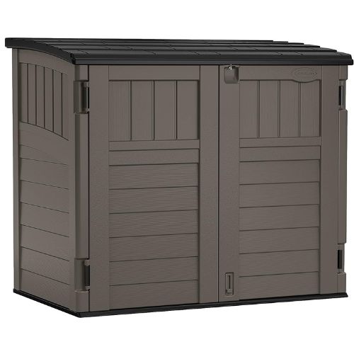 Natural Wood-Like Outdoor Storage Shed for Trash Cans and Yard Tools