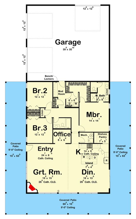 Porch Wrapping Around 1 Story Barndominium Home Design