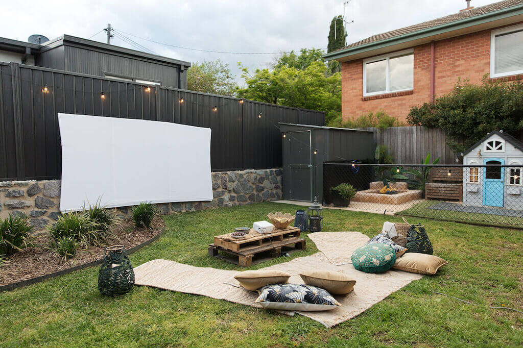 Outdoor cinema in backyard