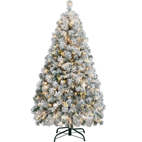 Yaheetech Pre-Lit Flocked Artificial Christmas Tree, $55 with Coupon