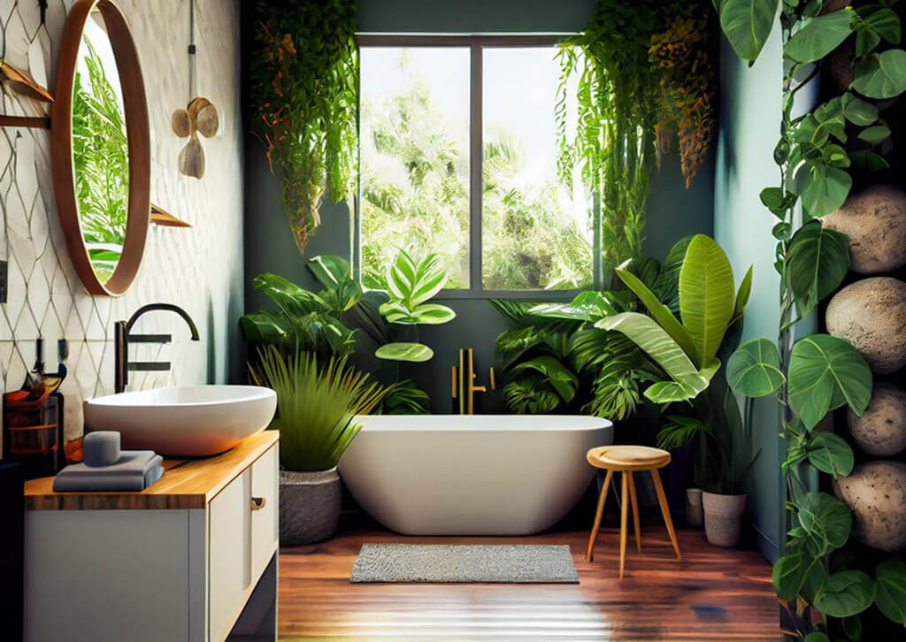 bathroom interior green plants