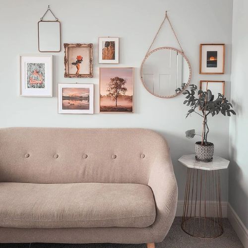 Mix match wall decor in living room