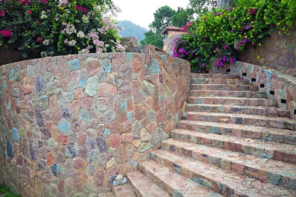 Multicolour Mosaic Stone Retaining Wall