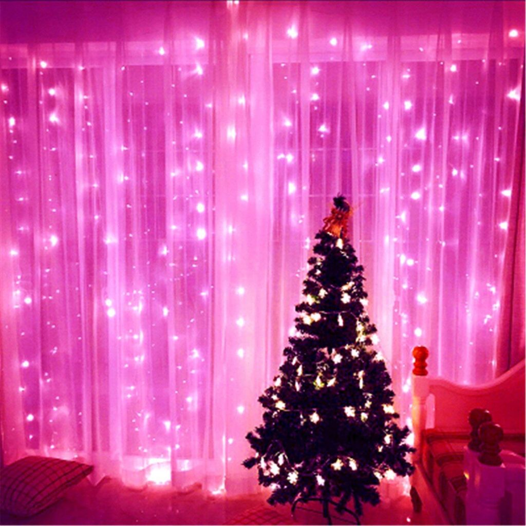 Pink Fairy Lights Draped Over Mantels or Doorways