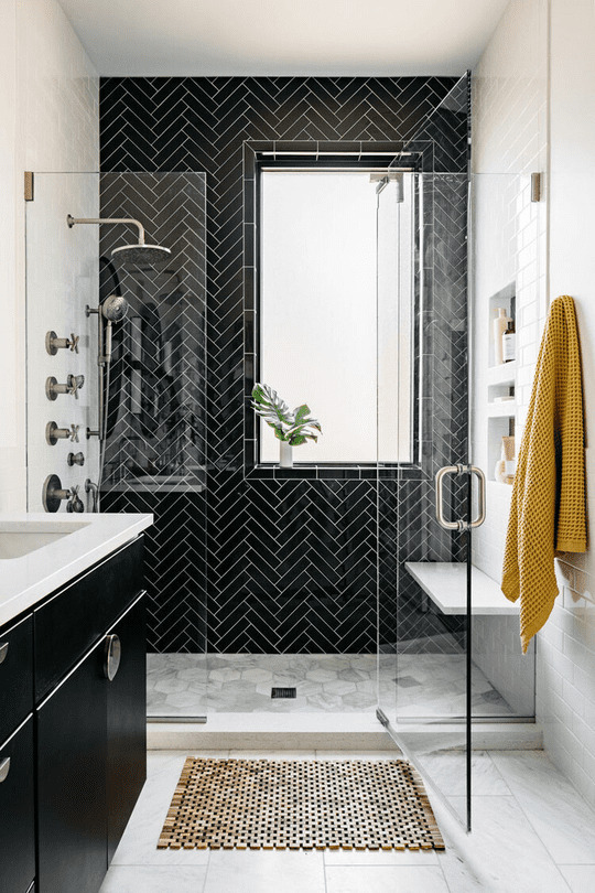 black and white bathroom shower tiles