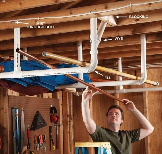 DIY PVC Overhead Garage Storage Ideas
