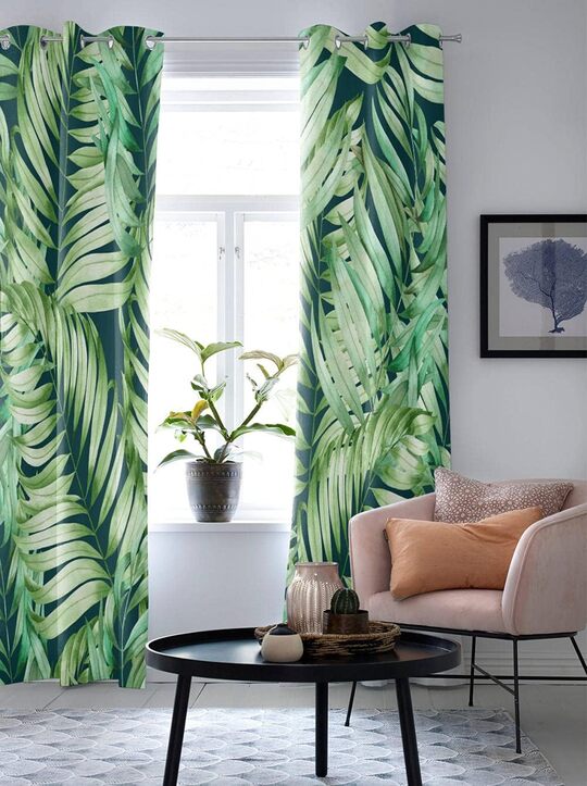 Living Room With Green Curtains