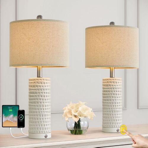 PORTRES Farmhouse Dimmable Touch Ceramic Table Lamp