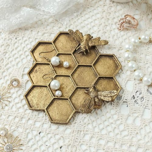 SOFFEE DESIGN Vintage Jewelry Tray Honeycomb Shape with Lovely Bees