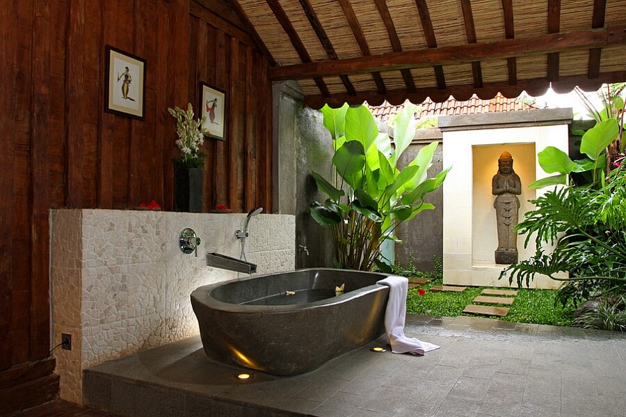 Semi outdoor bathroom with its own zen nook and Alfresco Bathing